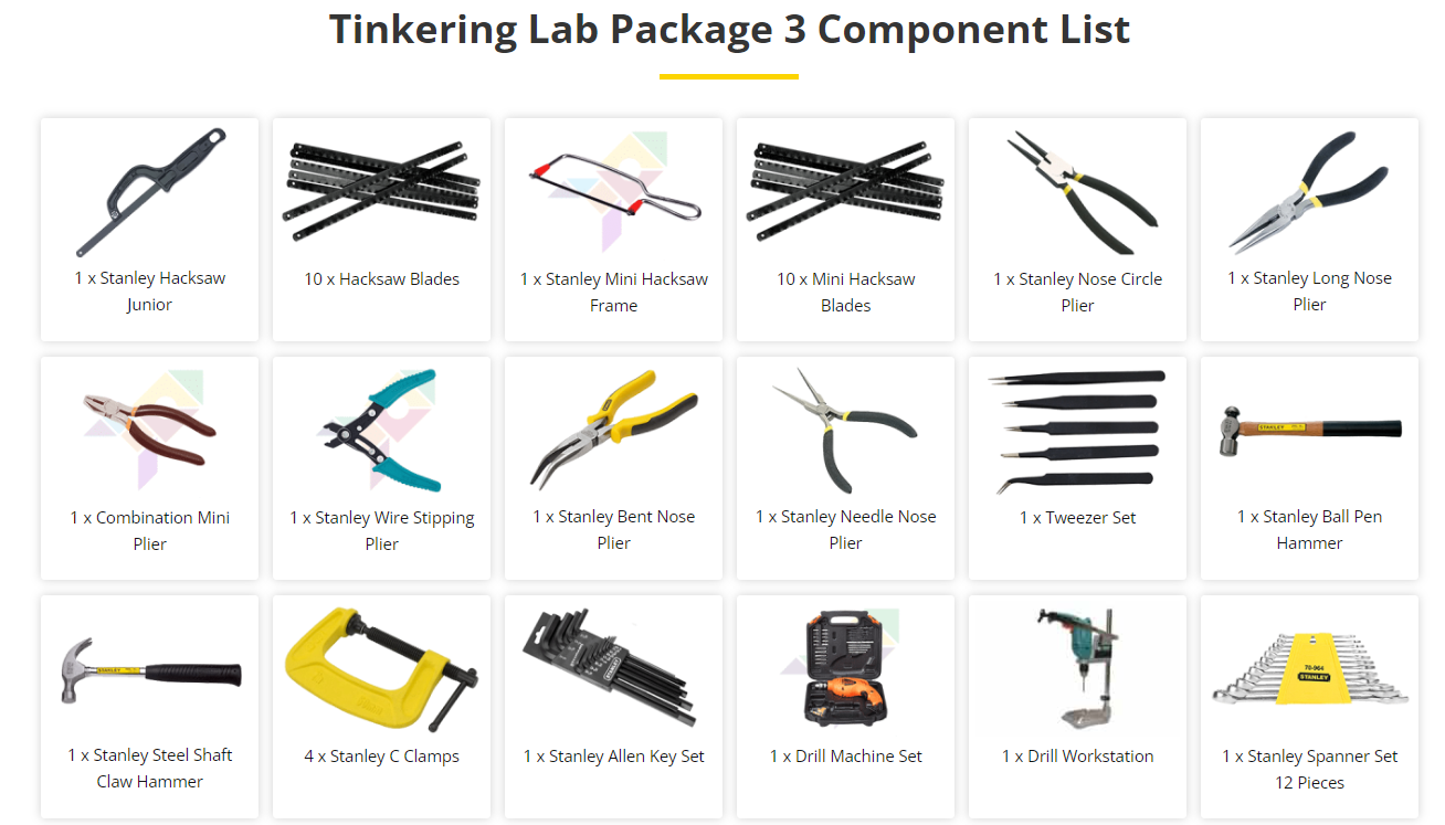 Atal Tinkering Lab – Package 3 (P3) – Mechanical, Electrical and Measurement Tools